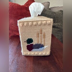 Vintage Needlepoint Tissue Box Holder. Country Decor